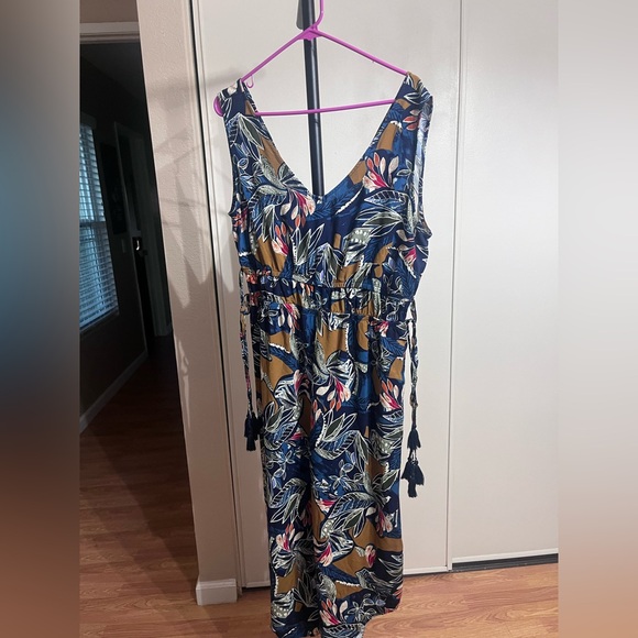 New Directions Floral Jumpsuit - Blue and Brown - Picture 2 of 5